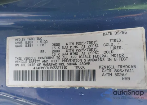 1997 Toyota Tacoma z USA, uszkodzony, nr VIN 4TAPM62N1VZ227310